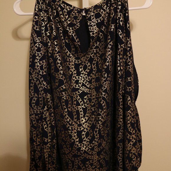 Michael Kors Slit Arm Top - Blue Gold Chain - Womens M - Picture 4 of 4